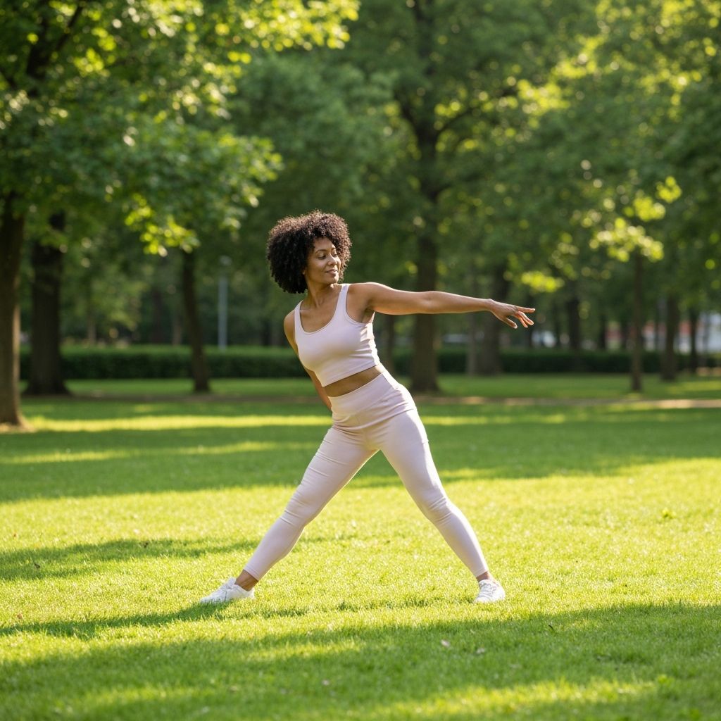 Woman stretching outdoors demonstrating vitality and freedom of movement